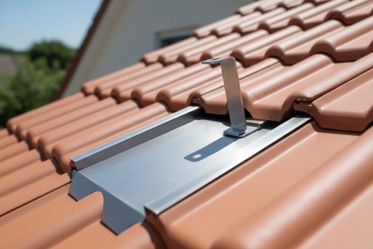 Nahaufnahme eines Dachhakensystems für die fachgerechte Montage von Solarmodulen.